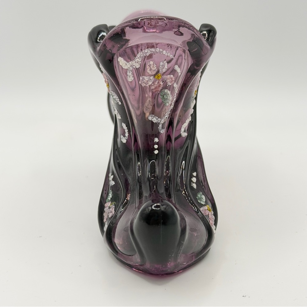 Fenton Amethyst Purple Hand Painted Glass Shoe - Signed - Sticker - Vintage EUC - Picture 5 of 11